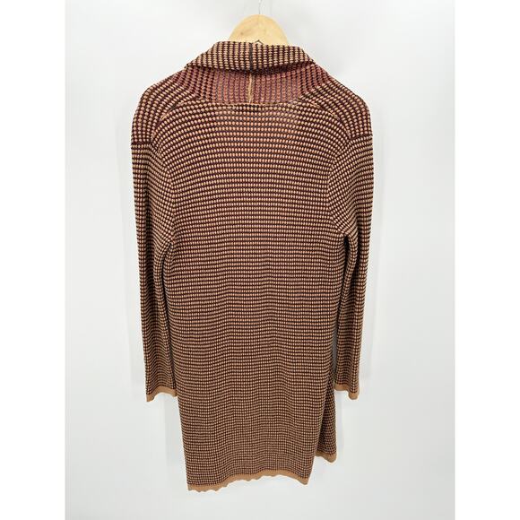 Zara Sweater Women XL Tan Black Red Long Sleeve Open Front Knit Cardigan - Picture 2 of 10